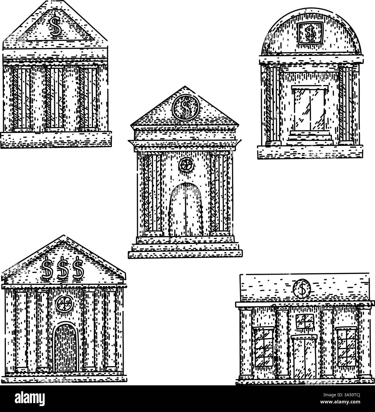 vecteur dessiné à la main par l'ensemble de construction de banque Illustration de Vecteur