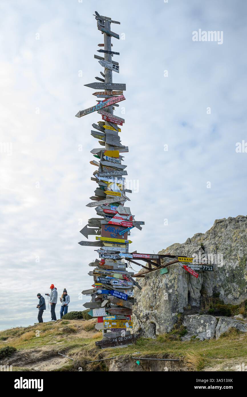 Le Totem des îles Falkland à Port Stanley, les îles Falkland (Islas Malvinas). Banque D'Images