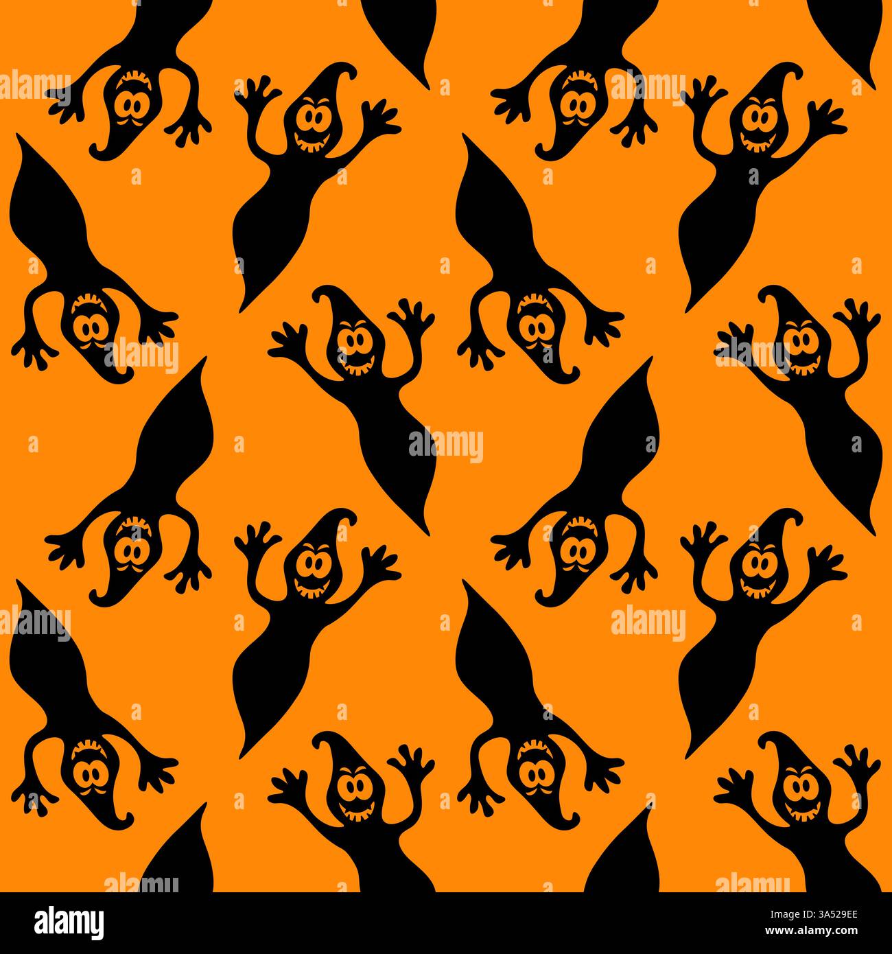 Motif sans couture avec des figures fantômes ludiques sur un fond orange, parfait pour les décorations d'Halloween et les événements festifs Illustration de Vecteur