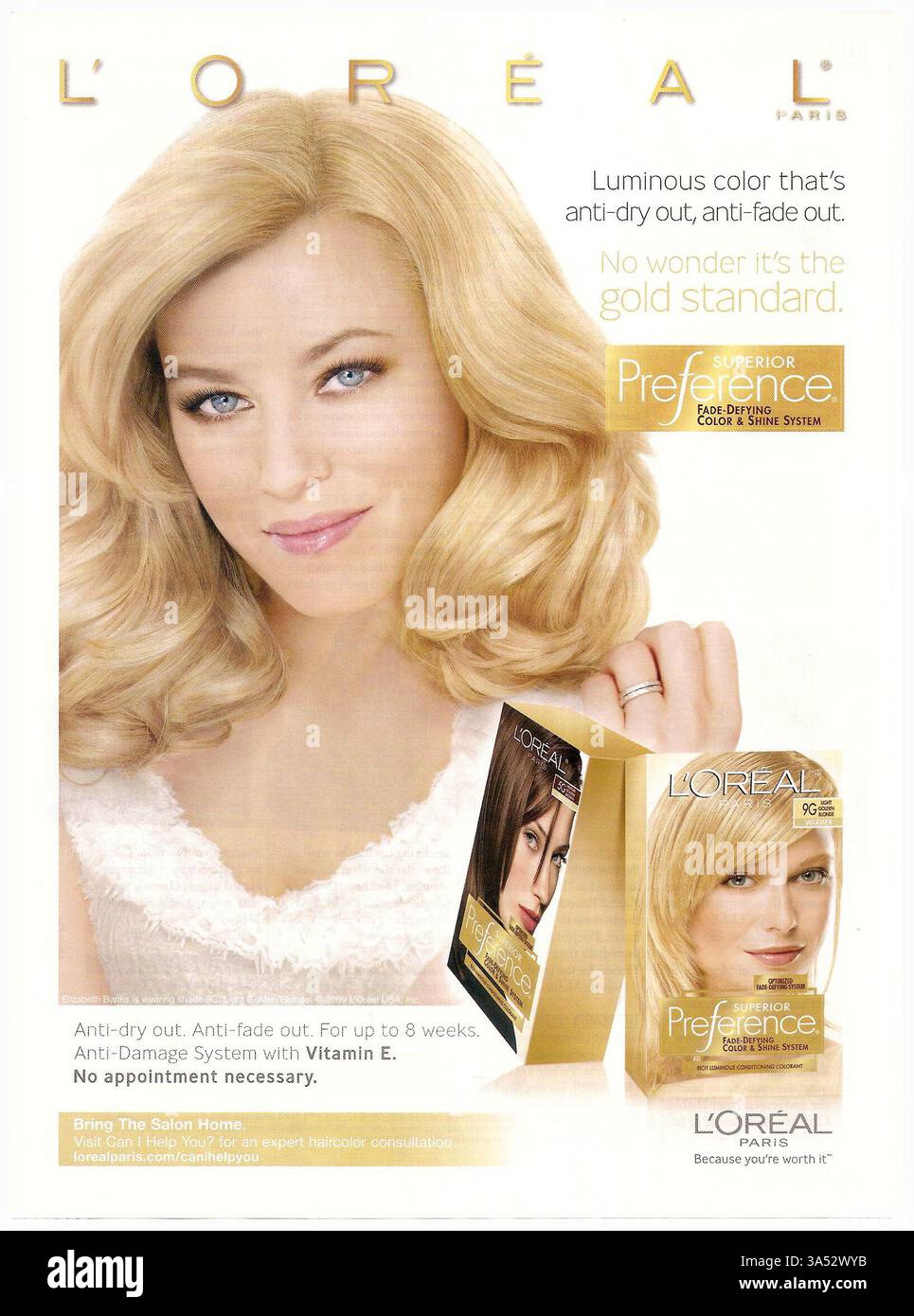 Publicité 2009 pour la coloration capillaire L'Oréal Preference, mettant en vedette le modèle Doutzen Kroes Banque D'Images