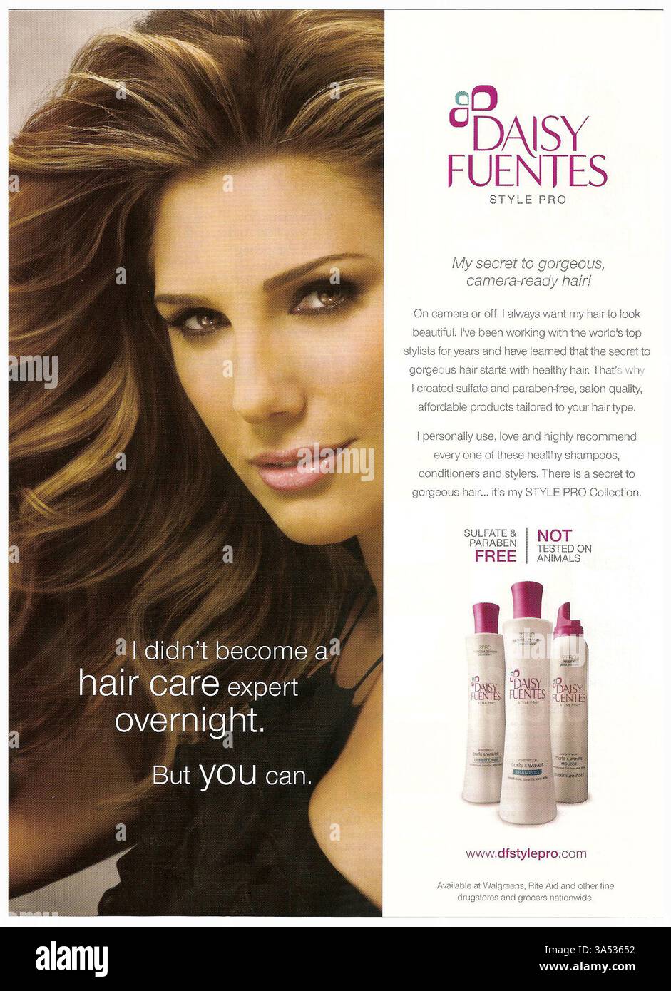 2009 Daisy Fuentes soins capillaires - style Pro shampooing, revitalisant, mousse annonce de produits Banque D'Images