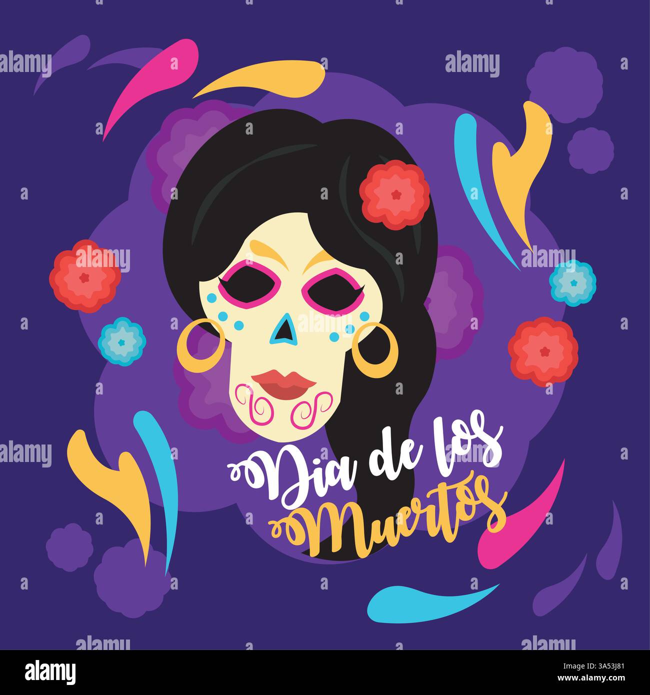 Crâne de sucre femelle avec maquillage et décor floral. Vecteur Illustration de Vecteur