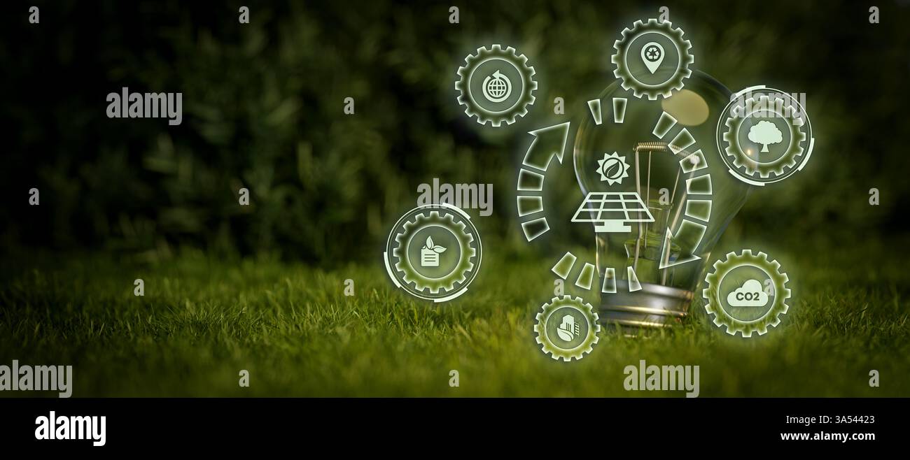 Énergie renouvelable fond avec l'énergie verte comme les éoliennes et les panneaux solaires Banque D'Images