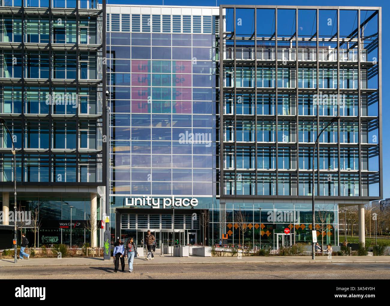 Siège social de la banque Banco Santander, Unity place, Milton Keynes Central, Buckinghamshire, Angleterre, ROYAUME-UNI Banque D'Images
