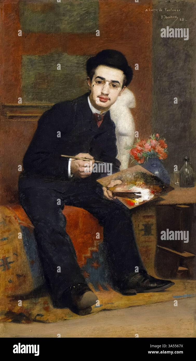 Toulouse-Lautrec. Portrait de l'artiste français Comte Henri Marie Raymond de Toulouse-Lautrec-Monfa (1864-1901) à l'huile sur toile par Henri Rachou, 1883 Banque D'Images
