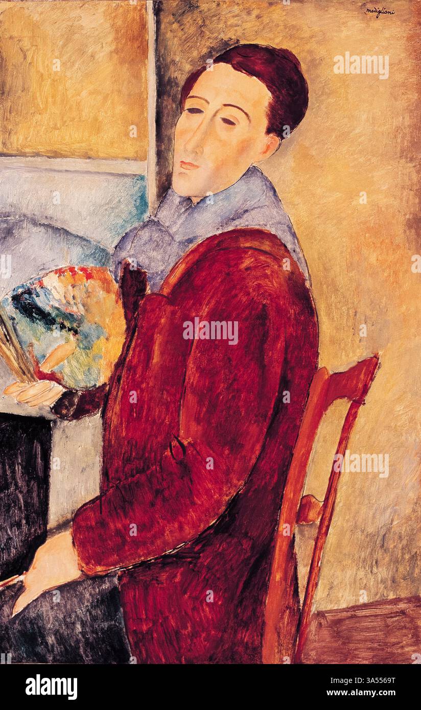 Modigliani. Autoportrait du peintre et sculpteur italien Amedeo Clemente Modigliani (1884-1920) à l'huile sur toile, 1919 Banque D'Images