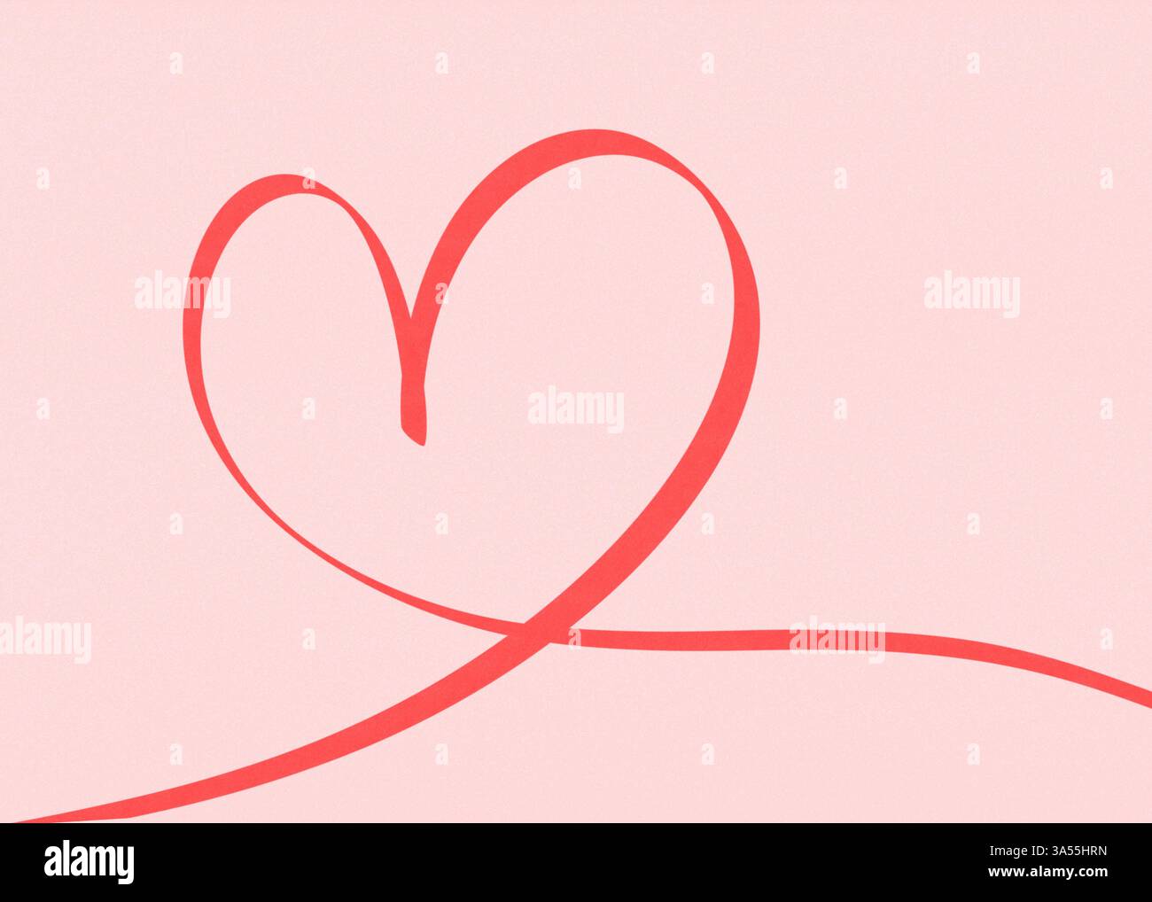Trait dessinant une forme de coeur en couleur rouge. Bannière de signe d'amour. Bannière rose avec coeur romantique pour carte de voeux. Illustration vectorielle Doodle. Banque D'Images