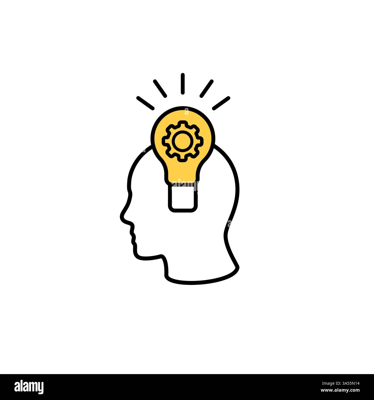 Icône de pensée créative avec une tête humaine et une ampoule lumineuse brillante Illustration de Vecteur