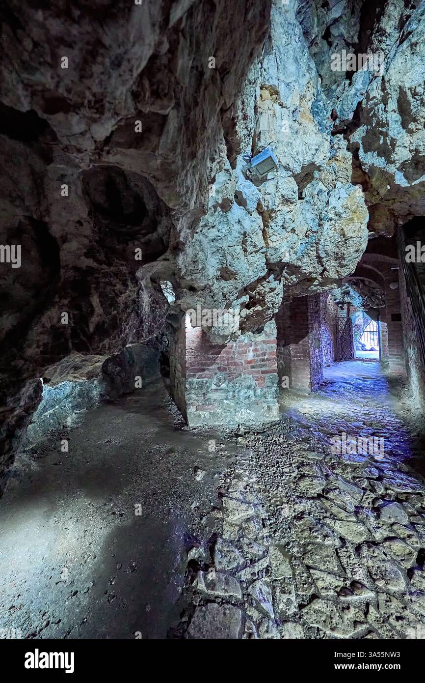 Grotte du dragon de Wawel en contrebas de la falaise au château et à la cathédrale de Cracovie, le dragon est un dragon célèbre dans le folklore polonais, Cracovie, Pologne, Europe Banque D'Images
