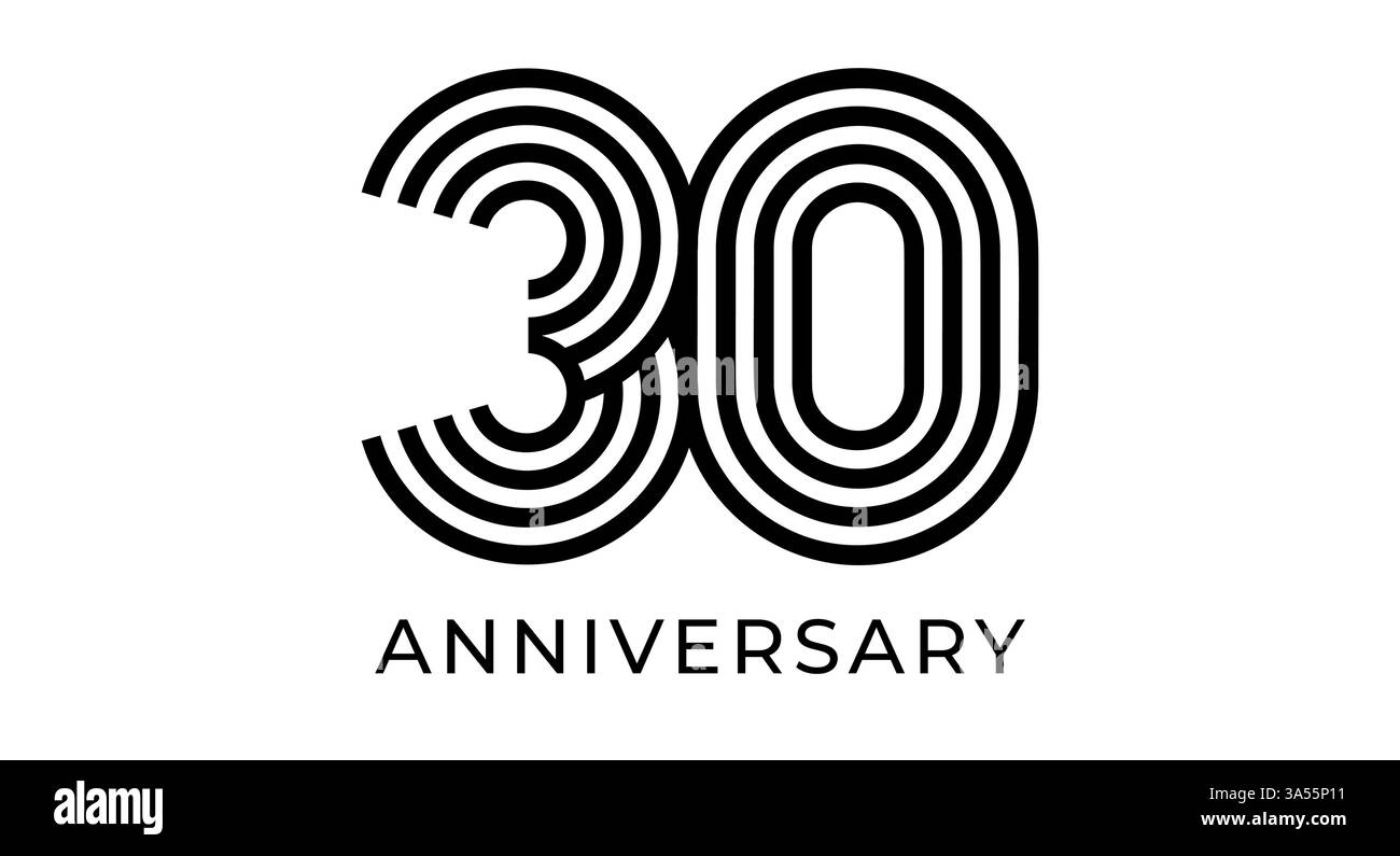 Logo minimaliste du 30e anniversaire, lignes géométriques numéro 30 pour carte de voeux d'entreprise, conception Web et événementielle, image de marque d'entreprise, matériel de marketing Illustration de Vecteur
