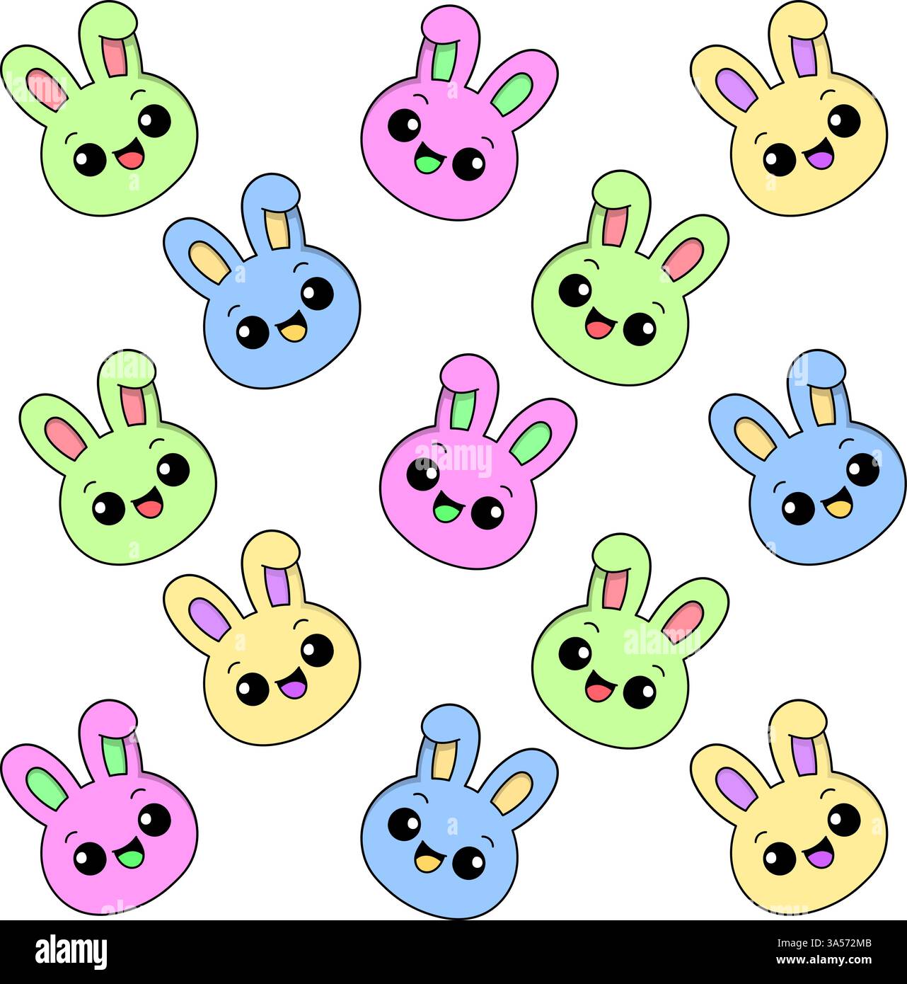 Un motif sans couture de visages de lapin adorables dans des couleurs pastel, avec des expressions joyeuses et un arrangement ludique. Illustration de Vecteur