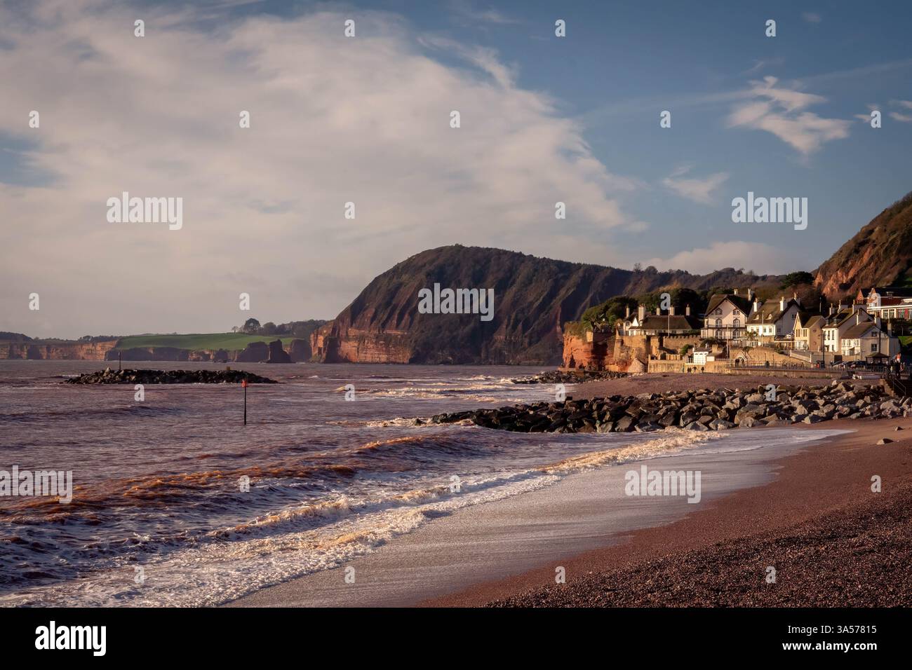 Front de mer de Sidmouth au coucher du soleil Banque D'Images