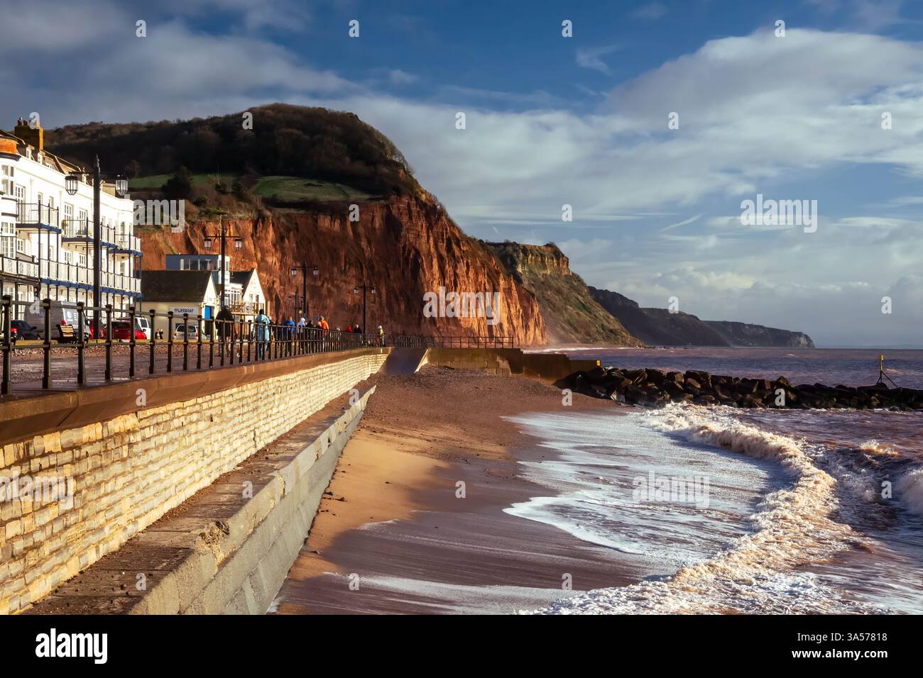 Front de mer de Sidmouth au coucher du soleil Banque D'Images