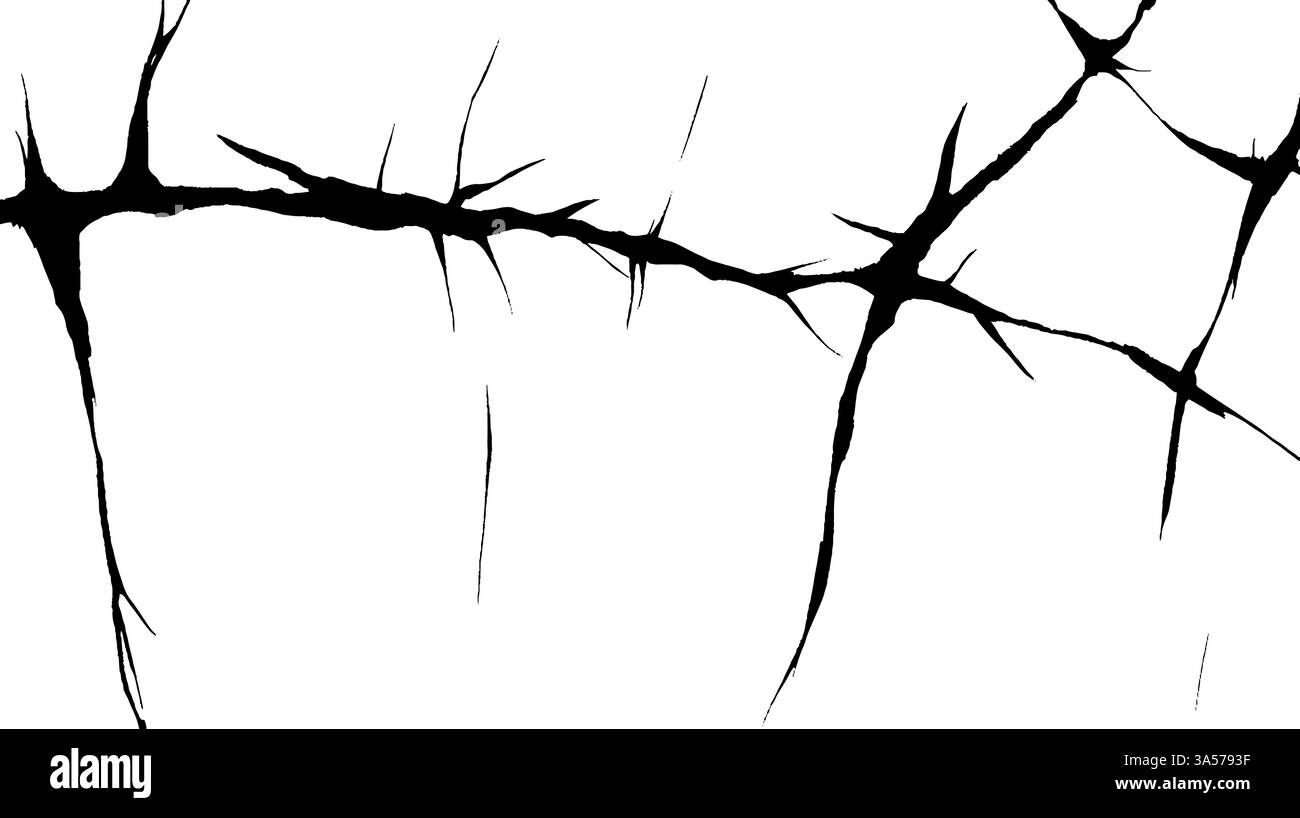 Illustration abstraite en noir et blanc présentant des formes dentelées ressemblant à des fissures ou des branches sur fond blanc. Illustration de Vecteur