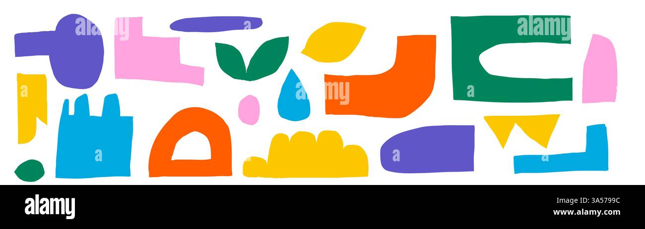 Un pack de formes abstraites découpées. Formes géométriques lumineuses dans un style naïf. Sur un fond transparent comme png. Illustration vectorielle avec texture Illustration de Vecteur