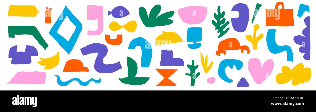 Un pack de formes abstraites découpées. Formes géométriques lumineuses dans un style naïf. Sur un fond transparent comme png. Illustration vectorielle avec texture Illustration de Vecteur