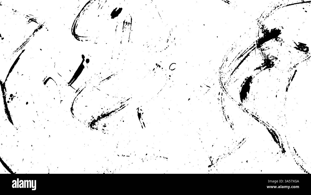 Une œuvre d'art abstraite en noir et blanc avec des coups de pinceau dynamiques et des éclaboussures, créant une sensation de mouvement et d'énergie. Illustration de Vecteur