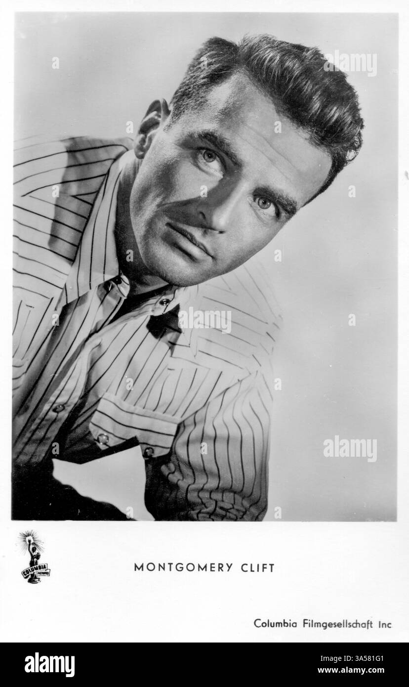 Une carte postale antique mettant en vedette l'acteur américain Montgomery Clift, publiée en Allemagne, vers les années 1950 USAGE ÉDITORIAL EXCLUSIF Banque D'Images