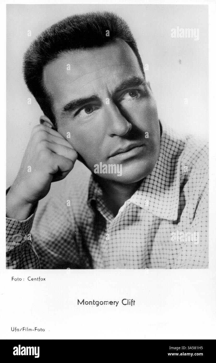 Une carte postale antique mettant en vedette l'acteur américain Montgomery Clift, publiée en Allemagne, vers les années 1950 USAGE ÉDITORIAL EXCLUSIF Banque D'Images