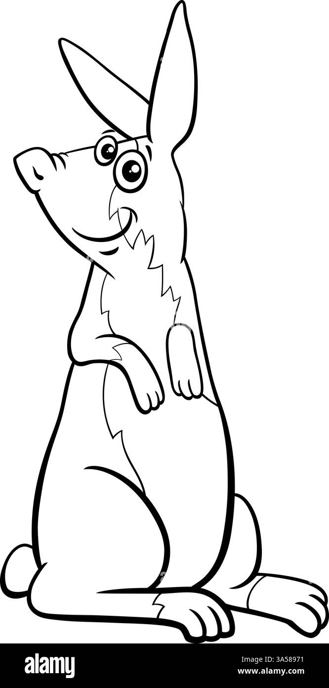 Illustration de bande dessinée de drôle miniature lapin personnage d'animal comique debout vers le haut page de coloriage Illustration de Vecteur