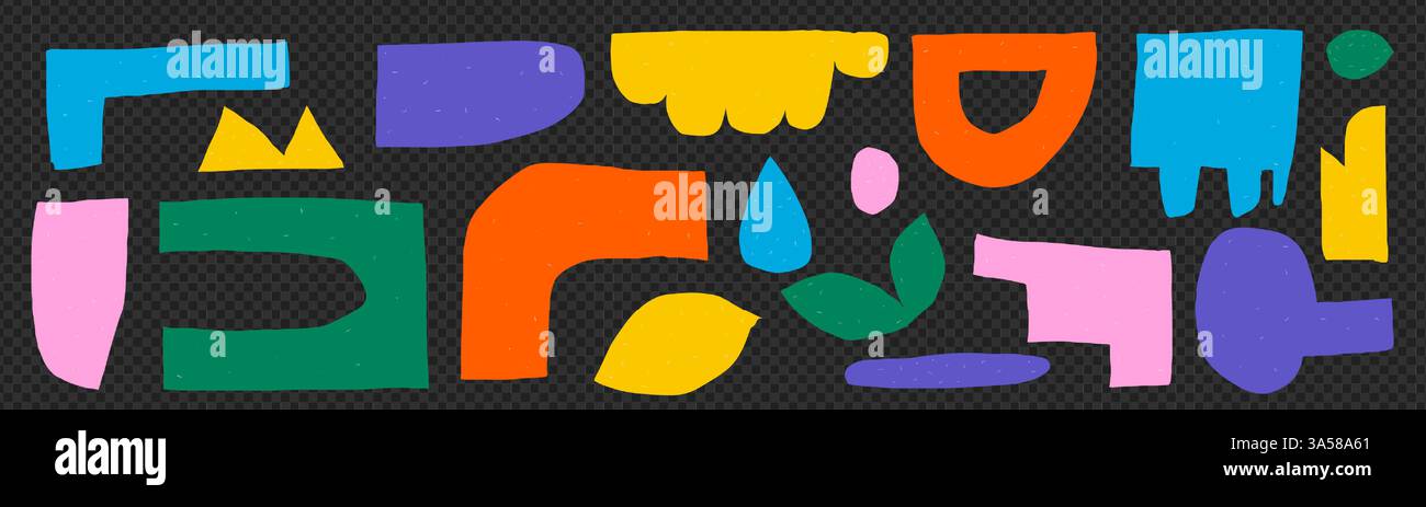 Un pack de formes abstraites découpées. Formes géométriques lumineuses dans un style naïf. Sur un fond transparent comme png. Illustration vectorielle avec texture Illustration de Vecteur