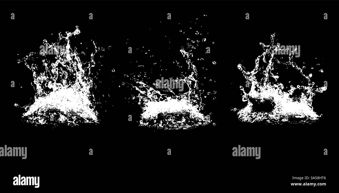 Éclaboussures d'eau spectaculaires mettant en valeur des mouvements dynamiques et des motifs complexes sur un fond noir Illustration de Vecteur