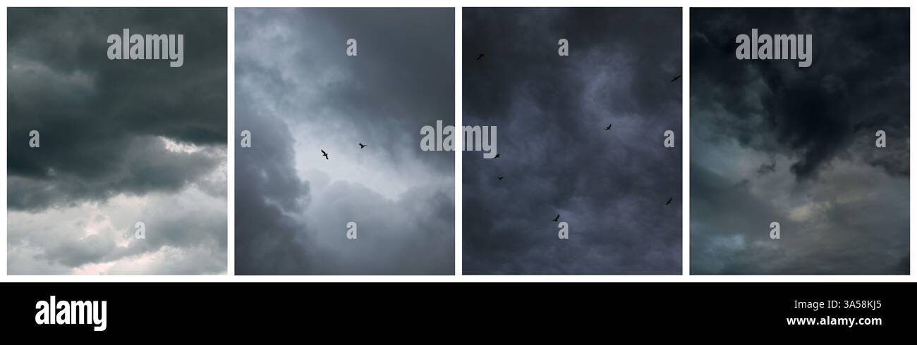 Ciel par temps orageux, collage de différentes photos. Conception de bannière Banque D'Images