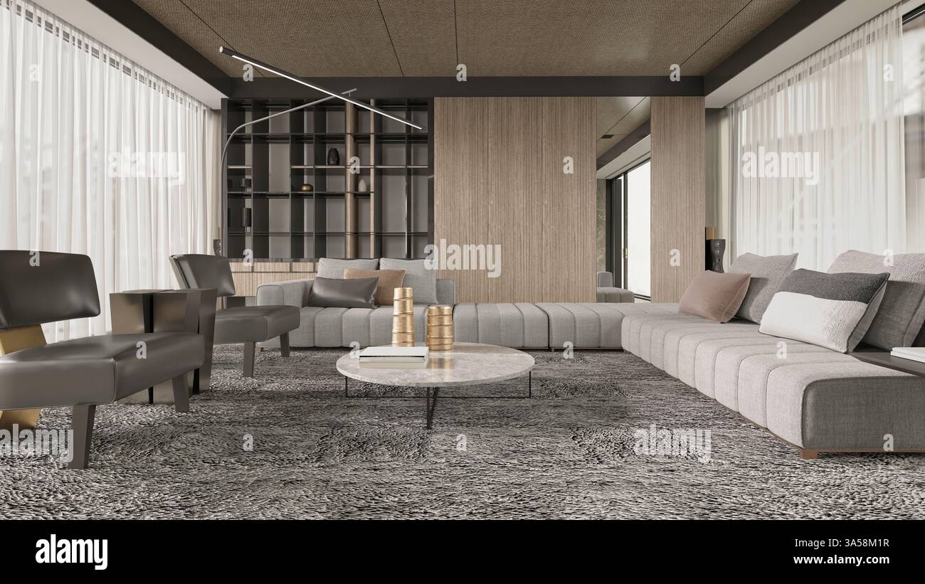 RENDU 3D DE L'INTÉRIEUR DE LA MAISON DE LUXE Banque D'Images