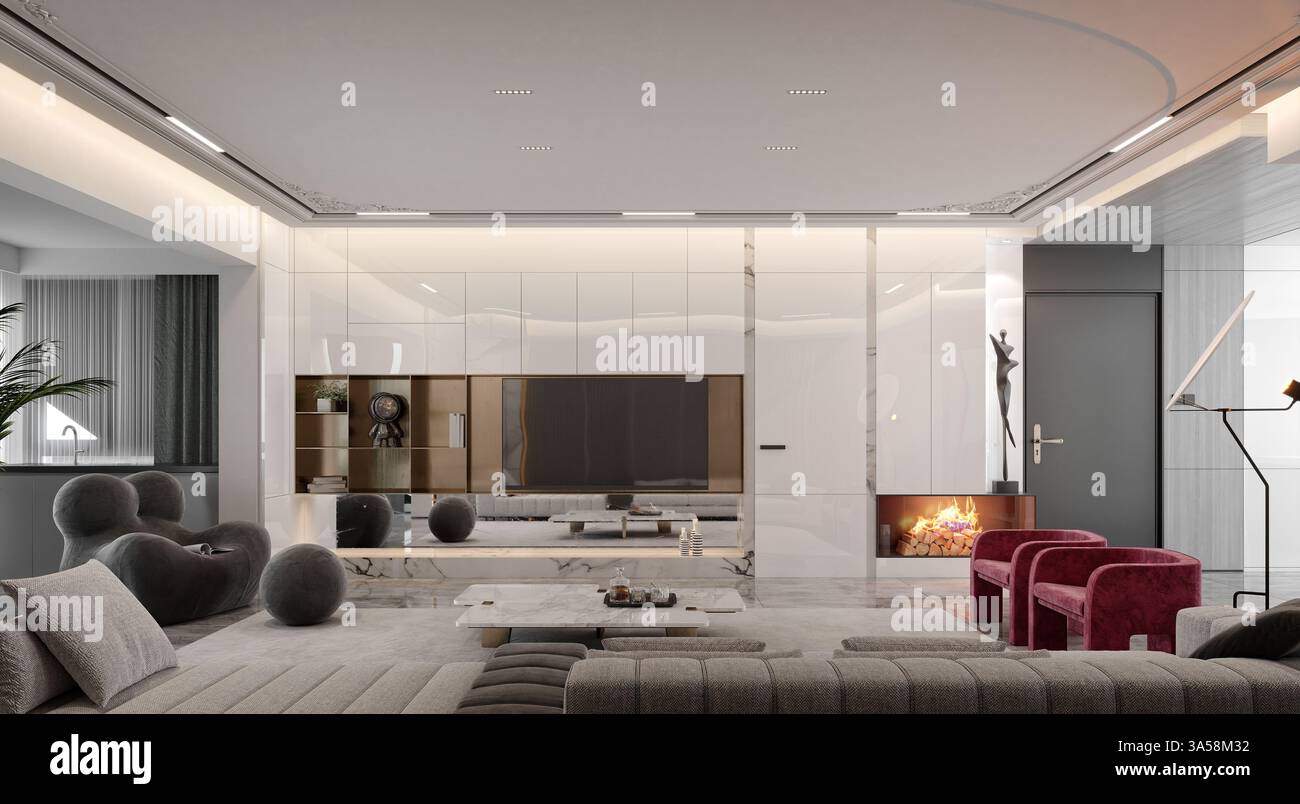 RENDU 3D DE L'INTÉRIEUR DE LA MAISON DE LUXE Banque D'Images