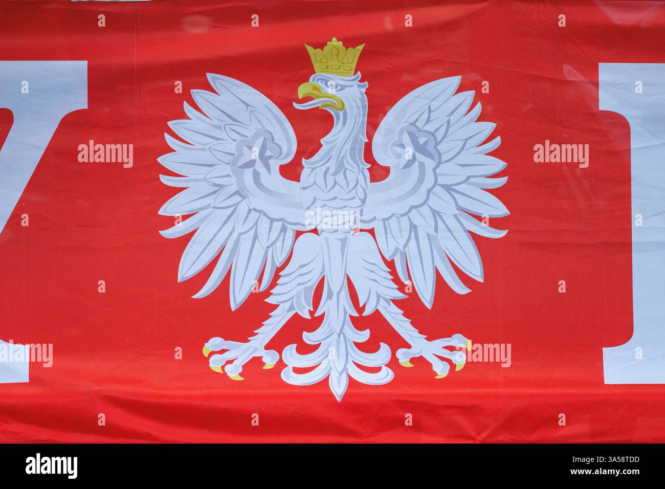 WARSZAWA, POLOGNE, 21 MARS 2025, QUALIFICATIONS POUR LA COUPE DU MONDE 2026, MATCH ENTRE LA POLOGNE ET LA LITUANIE OP : ORZEL BIALY, GODLO POLSKI Banque D'Images