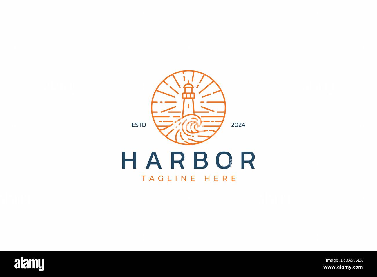 Symbole de guidage et de navigation du phare du port illustration abstraite avec logo Ocean Wave nature badge linéaire Illustration de Vecteur