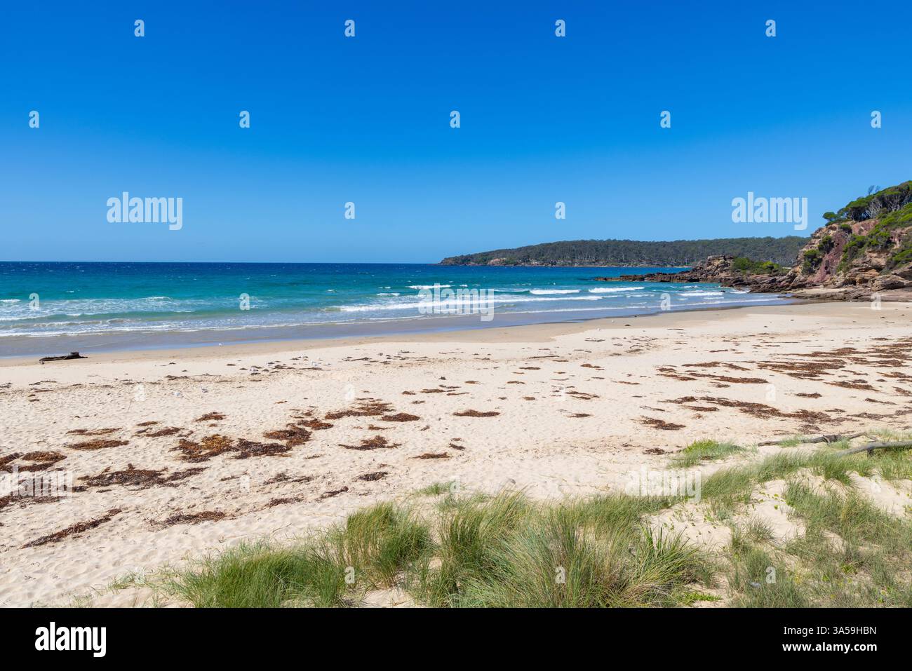 Plage australienne déserte, Pambula Beach à Merimbula sur la côte sud de la Nouvelle-Galles du Sud, Australie Banque D'Images