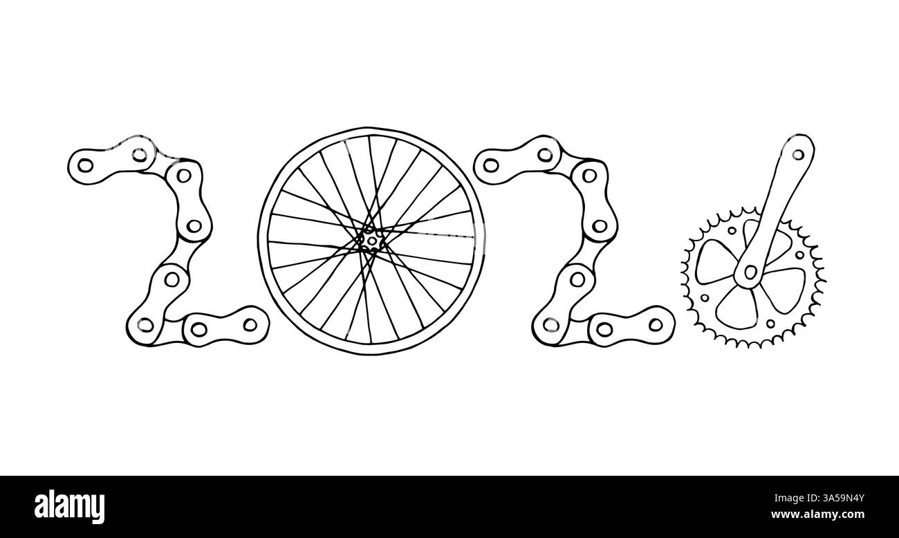 Vélo Happy New Year 2026 fond blanc Illustration de Vecteur
