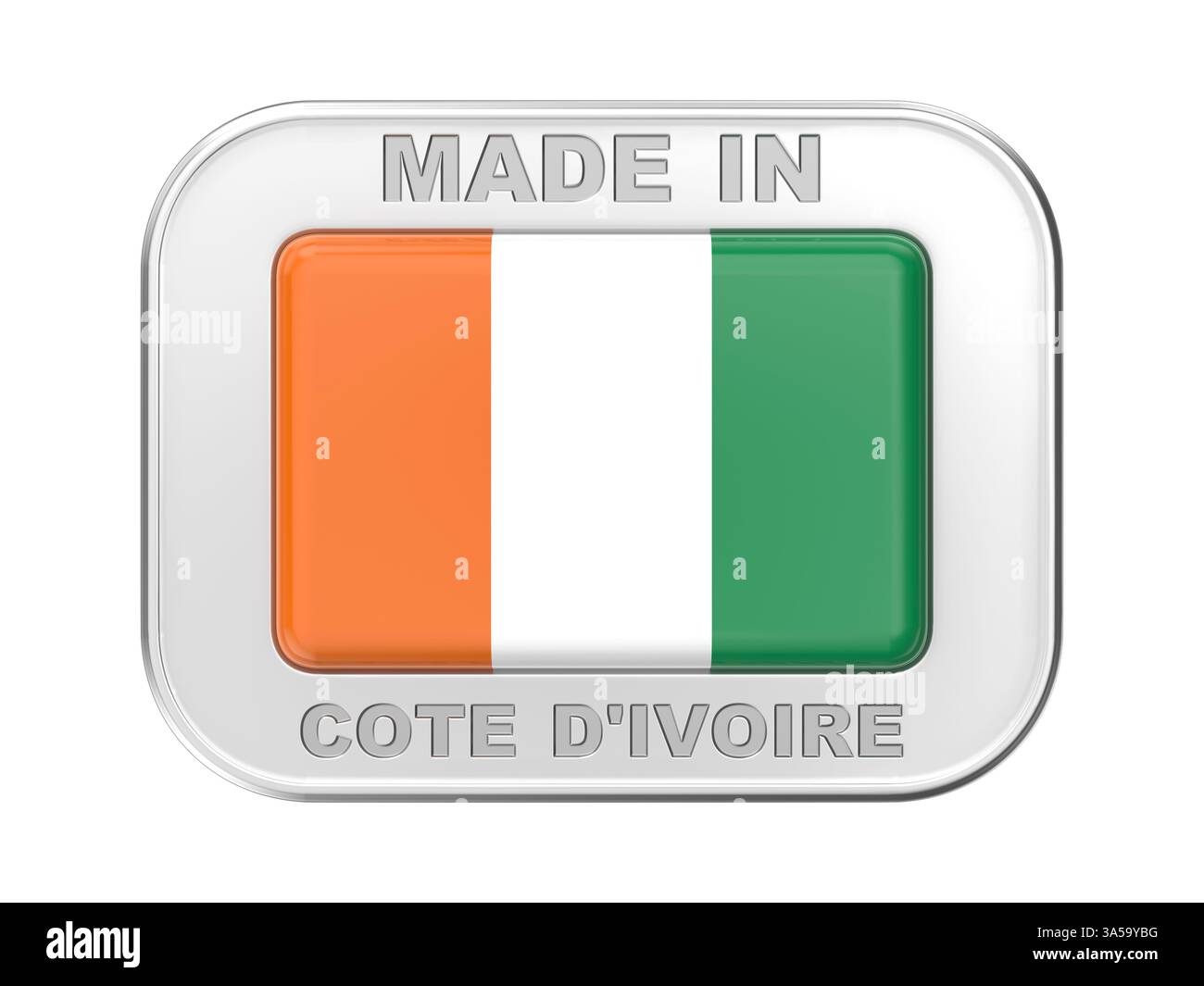 Fabriqué en Côte d'Ivoire, badge en argent avec le drapeau national de Côte d'Ivoire Banque D'Images