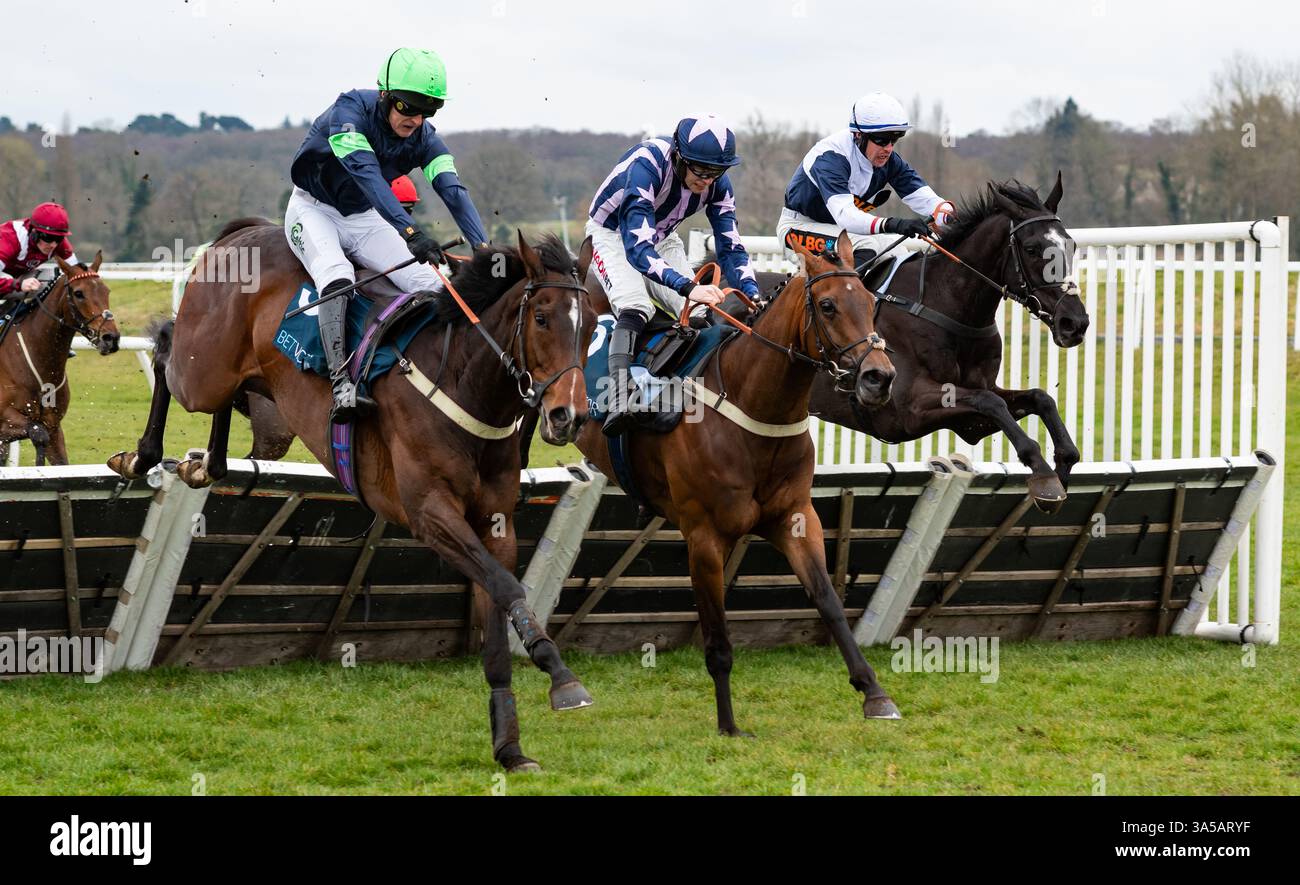 Newbury, Berkshire, Royaume-Uni, samedi 22 mars 2025 ; Kalium et le jockey Alan Johns remportent la meilleure cote garantie à la barrière handicap des novices de BetVictor pour l'entraîneur Tim Vaughan et les propriétaires Mr Paul Bowtell & Mr Jonathan Shinton. Crédit JTW Equine images / Alamy Live News. Banque D'Images