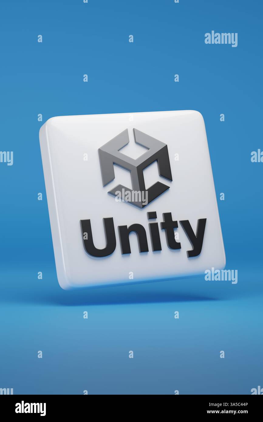 Buenos Aires, Argentine - 17 mars 2025 : logo tridimensionnel Unity. illustration 3d. Banque D'Images