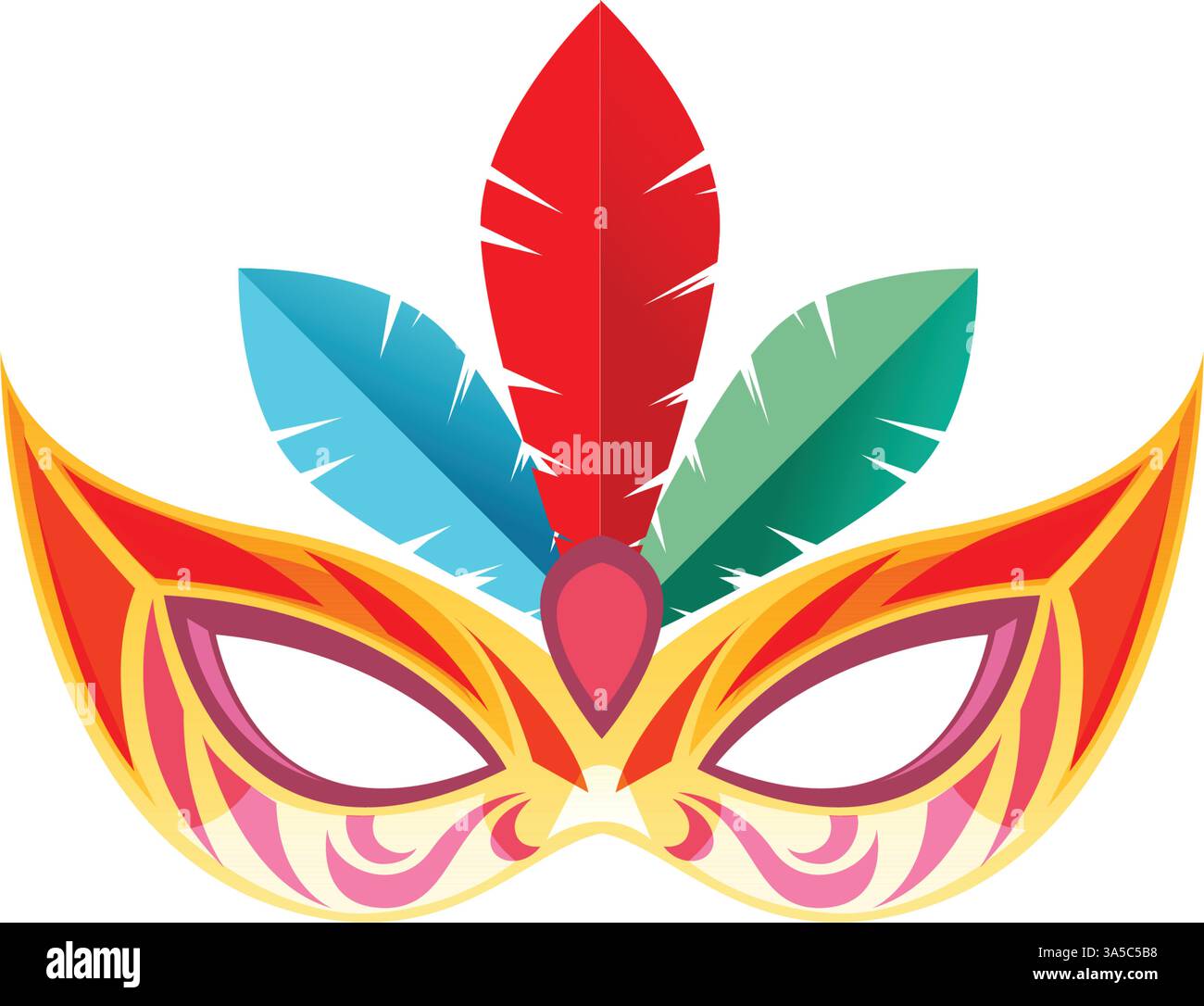 Masque carnaval avec des plumes sur le vecteur de fond blanc Illustration de Vecteur