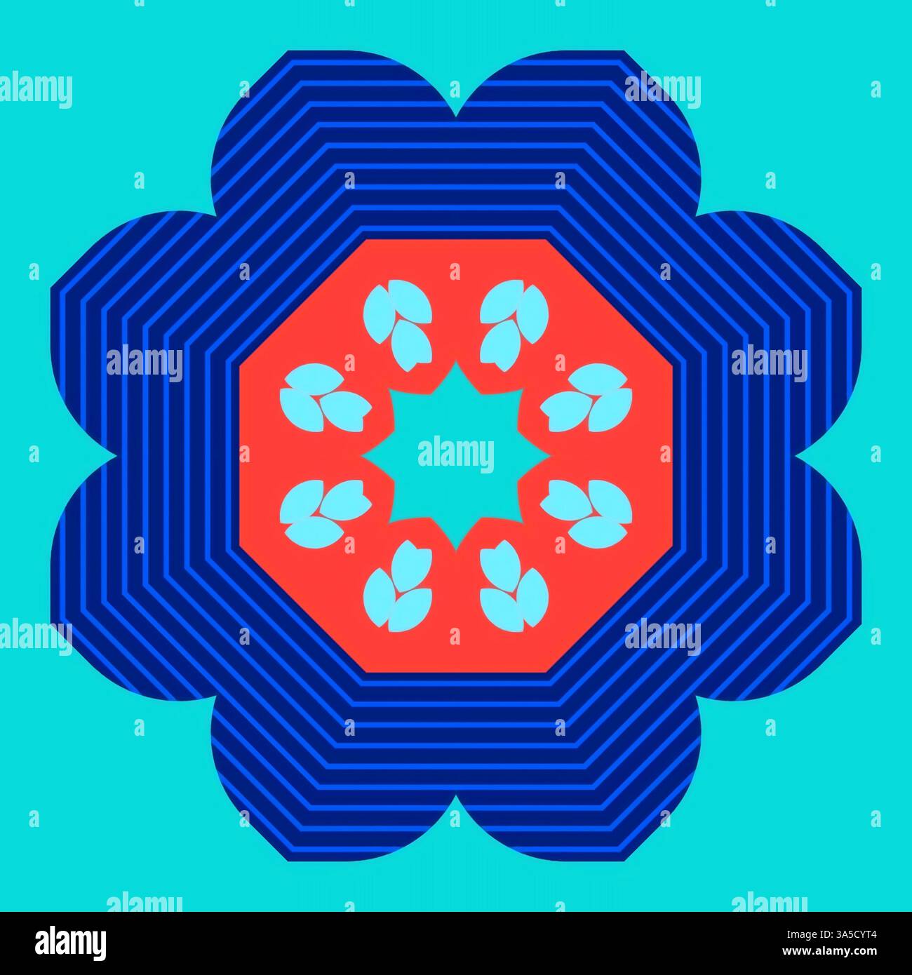 Minimal Mandala style floral conception de modèle oriental avec concept d'élément décoratif Relax et méditation utilisation pour le livre de logo de page sur fond bleu Banque D'Images