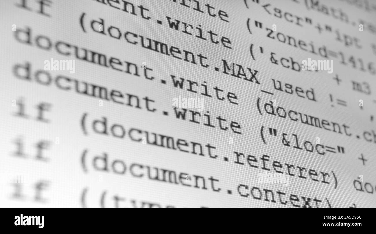 Gros plan des lignes de code informatique, texte noir sur blanc Banque D'Images