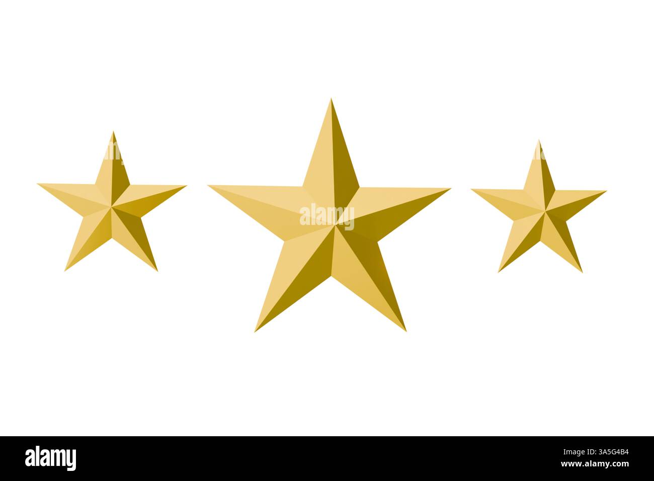 Modèle 3D d'étoiles d'or sur un fond blanc, récompense Banque D'Images