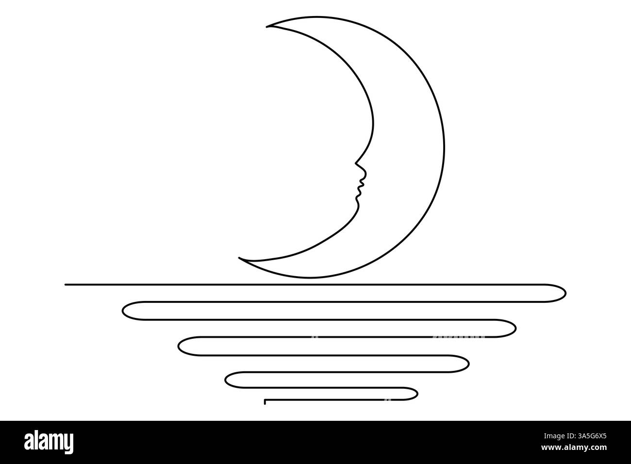 Art continu d'une ligne de l'icône de lune ramadan illustration de dessin vectoriel de contour isolé Illustration de Vecteur