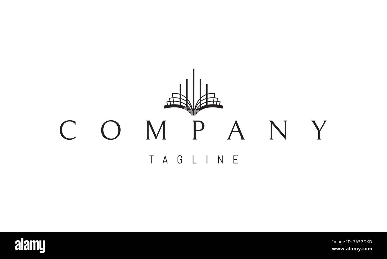 Logo vectoriel avec une image abstraite d'un livre ouvert et des colonnes sur le dessus. Illustration de Vecteur