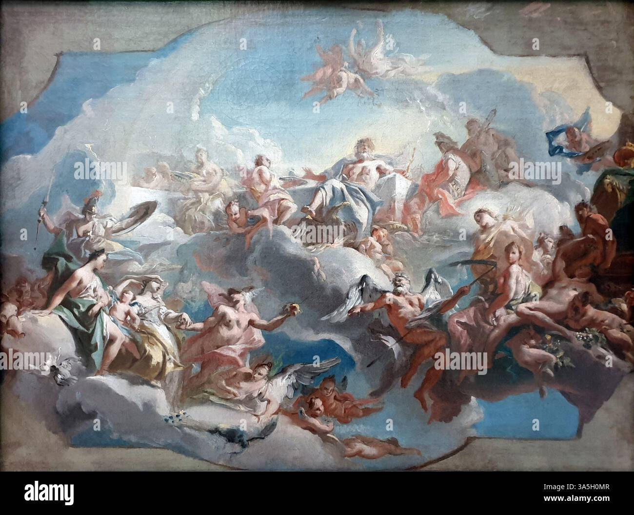 1729 - départ des déesses Junon, Vénus et Minerve à la Galerie de peinture du jugement de Paris - Carlo Carlone - Carloni Banque D'Images