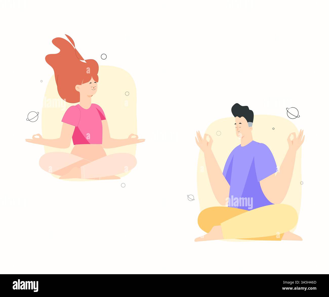 Illustration de yoga minimaliste et méditation - homme et femme pratiquant la pleine conscience Illustration de Vecteur