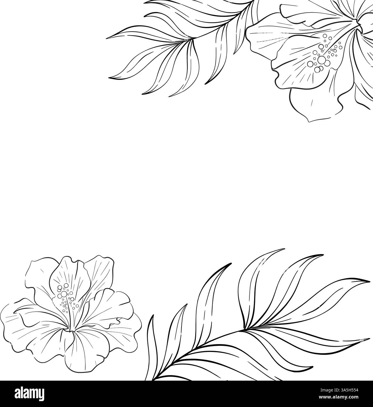 Modèle vectoriel, arrangement avec bouquet Hibiskus avec feuilles de palmier. Fleur lumineuse, illustration botanique tropicale. Été exotique, flore élégante. Noir Illustration de Vecteur Modèle vectoriel, arrangement avec bouquet Hibiskus avec feuilles de palmier. Fleur lumineuse, illustration botanique tropicale. Été exotique, flore élégante. Noir Illustration de Vecteur