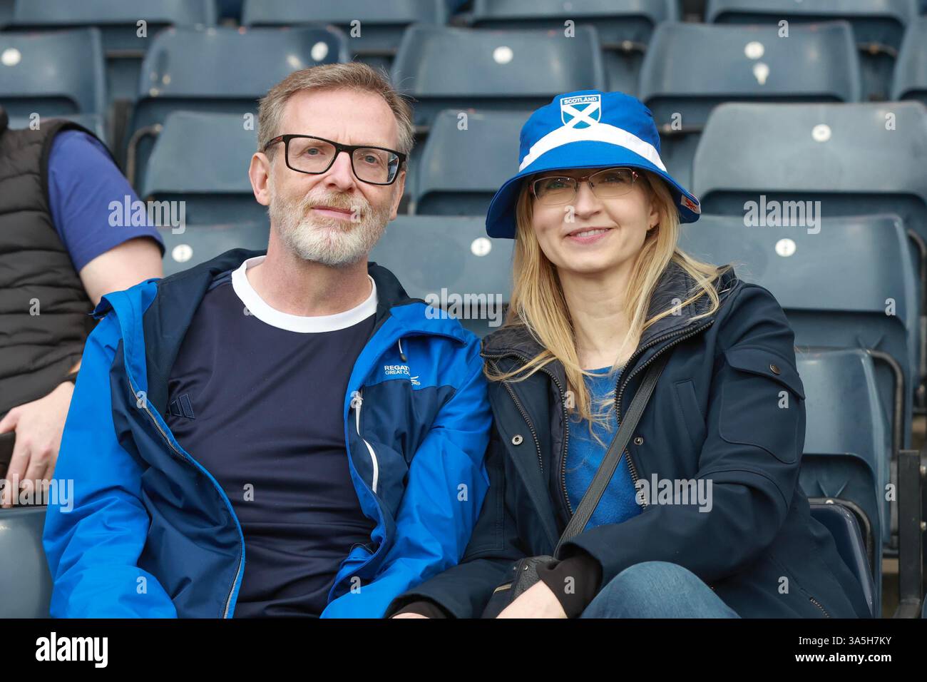 Hampden Park, Glasgow, Royaume-Uni. 23 mars 2025. UEFA Nations League Play offs International Football, second Leg, Écosse contre Grèce ; Scotland fans Credit : action plus Sports/Alamy Live News Banque D'Images