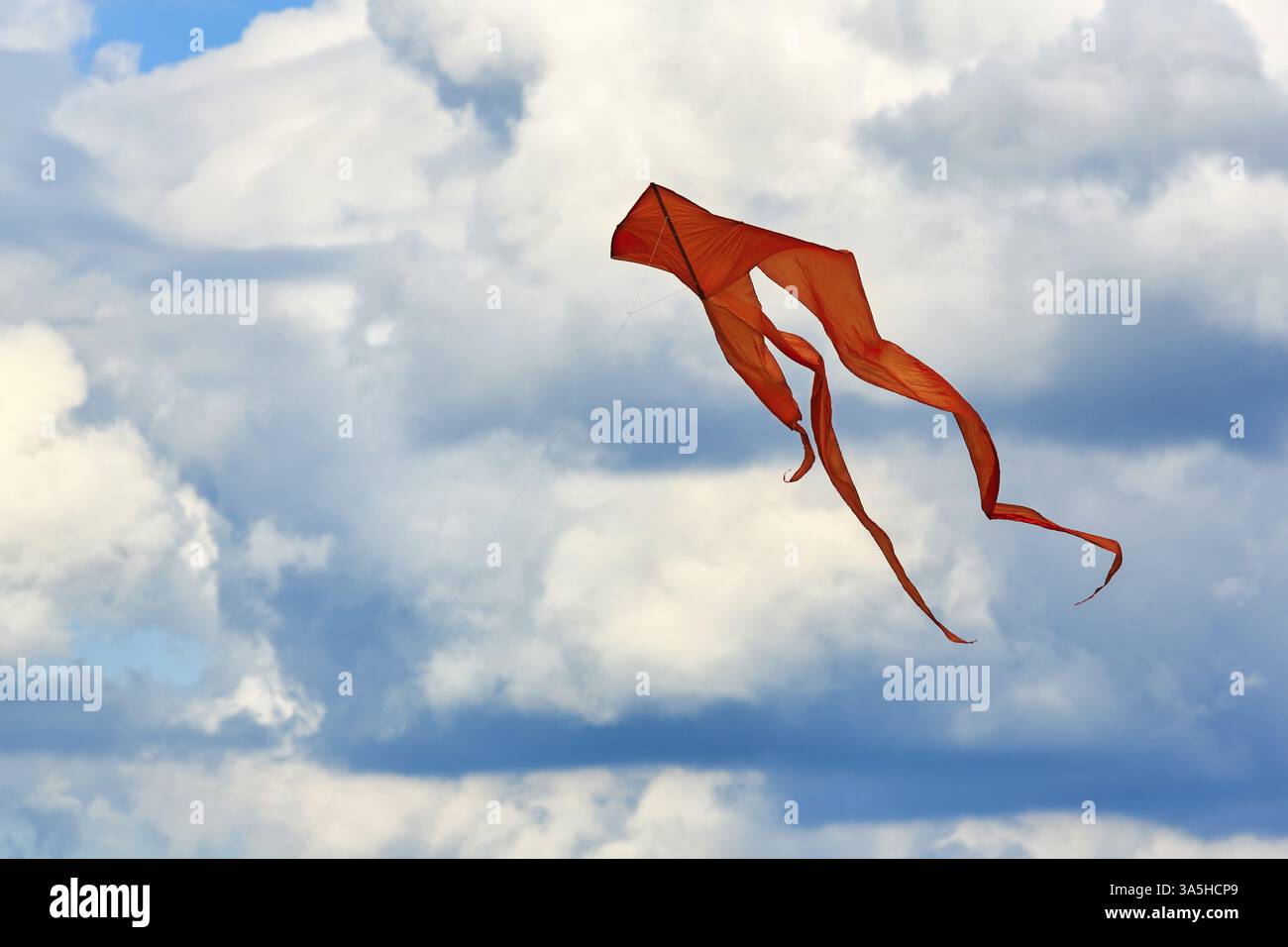 Cerf-volant rouge vole dans le ciel, texte espace libre, festival de cerf-volant à Vinsebeck, Steinheim, Eggebirge et le parc naturel de la forêt de Teutoburg sud, Weserbe Banque D'Images