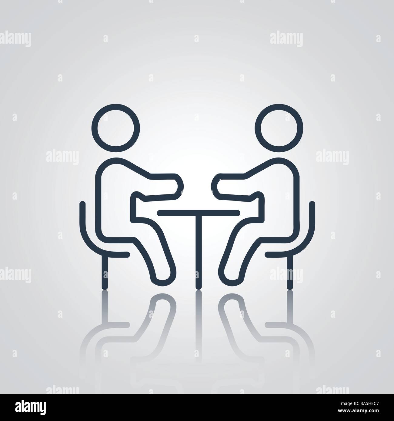 Deux personnes assises sur l'icône de la table, les gens s'asseyent à la table avec un fond argenté Illustration de Vecteur