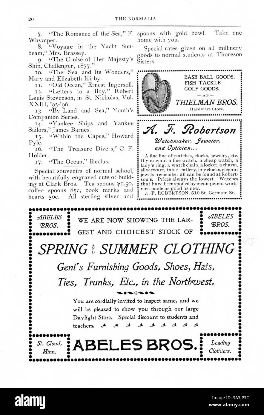 The Normalia, 1902-05 propose des articles sur l'éducation, rédigés par des professeurs et des étudiants de l'Université d'État de Cloud. Les sujets abordés comprennent la formation manuelle, l'enseignement de la géographie et de l'étude de la nature, ainsi que les recommandations de programmes et de livres pour les élèves de septième et huitième année. La publication comprend également des mises à jour sur les universités et les anciens élèves. Banque D'Images