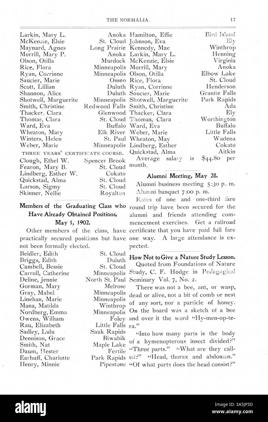 The Normalia, 1902-05 propose une variété d'articles éducatifs écrits par des professeurs et des étudiants de l'Université d'État de Cloud. Les sujets incluent la formation manuelle, la géographie et l'étude de la nature, ainsi que des discussions éducatives sur le curriculum, la pédagogie et les méthodes d'enseignement, avec des mises à jour sur la vie du campus et les anciens élèves. Banque D'Images
